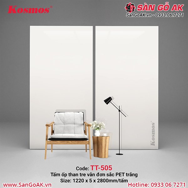Tấm ốp than tre Kosmos TT-505 vân đơn sắc PET trắng