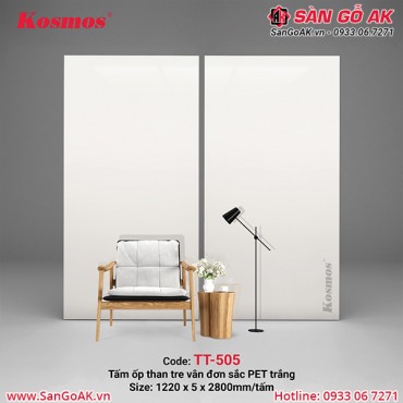 Tấm ốp than tre Kosmos vân đơn sắc PET trắng TT-505