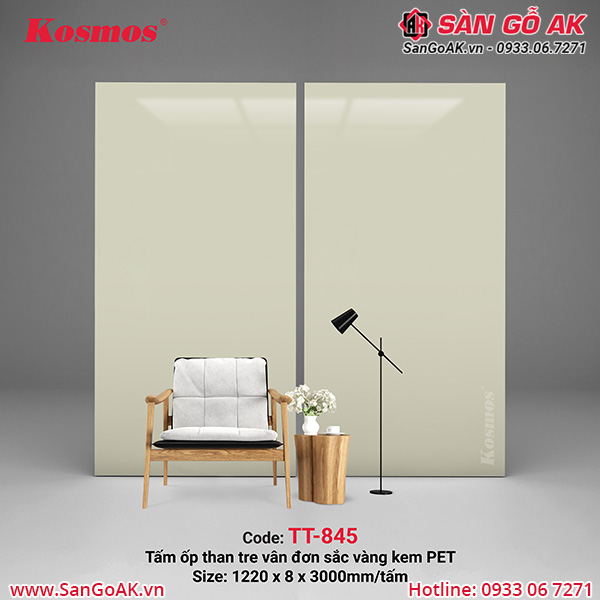 Tấm ốp than tre Kosmos TT-845-1 vân đơn sắc PET vàng kem