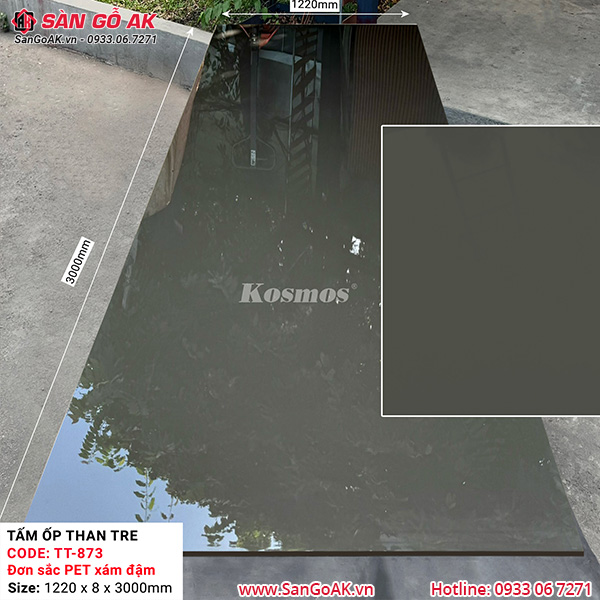 Tấm ốp than tre đơn sắc PET Kosmos màu xám đậm TT-873