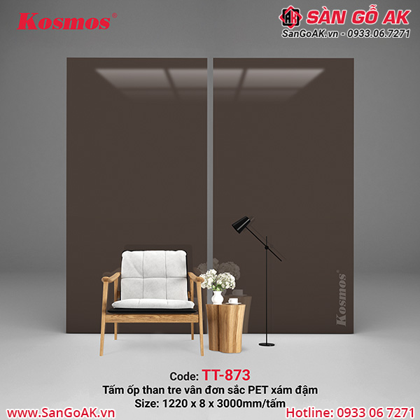 TT-873 là tấm ốp than tre đơn sắc PET xám đậm Kosmos