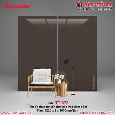 Tấm ốp than tre Kosmos vân đơn sắc PET xám đậm TT-873