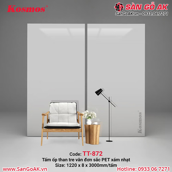 TT-872 là tấm ốp than tre đơn sắc PET xám nhạt Kosmos
