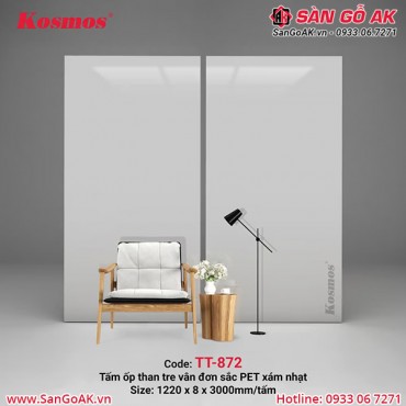 Tấm ốp than tre Kosmos vân đơn sắc PET xám nhạt TT-872
