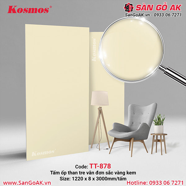 TT-878 là tấm ốp than tre vân đơn sắc vàng kem
