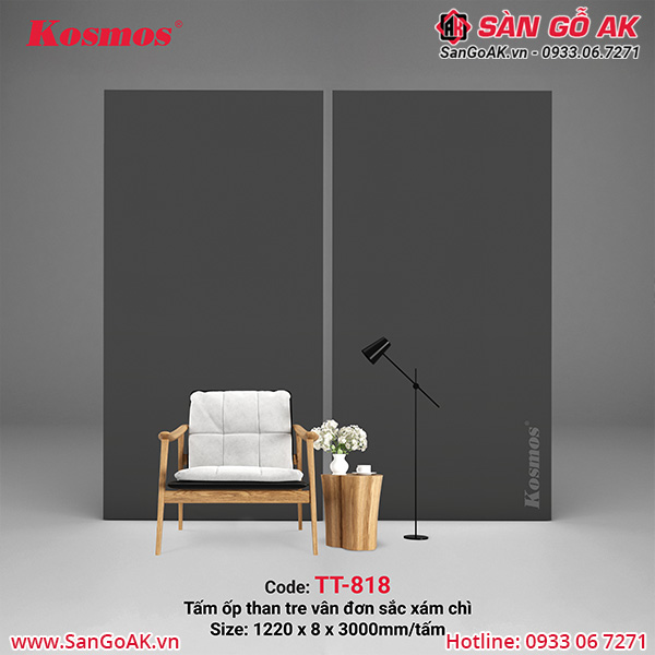 Tấm ốp than tre Kosmos TT-818 vân đơn sắc xám chì