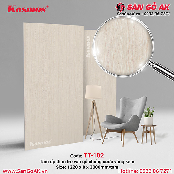 TT-102 là tấm ốp than tre vân gỗ chống xước vàng kem