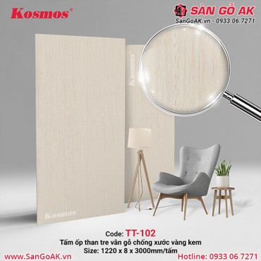 Tấm ốp than tre Kosmos vân gỗ chống xước vàng kem TT-102