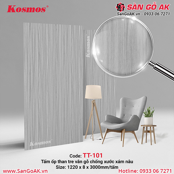 TT-101 là tấm ốp than tre vân gỗ chống xước xám nâu