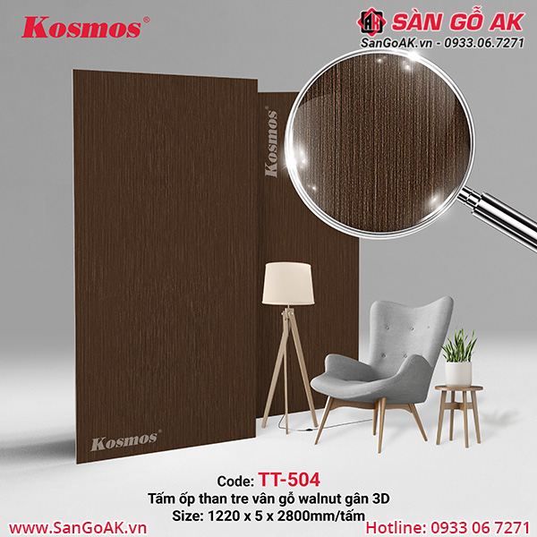 Tấm than tre ốp tường vân gỗ walnut gân 3D TT-504