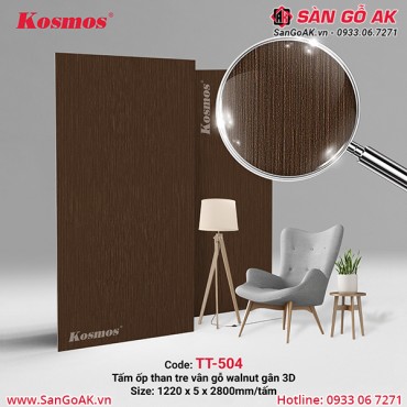 Tấm ốp than tre Kosmos vân gỗ walnut gân 3D TT-504