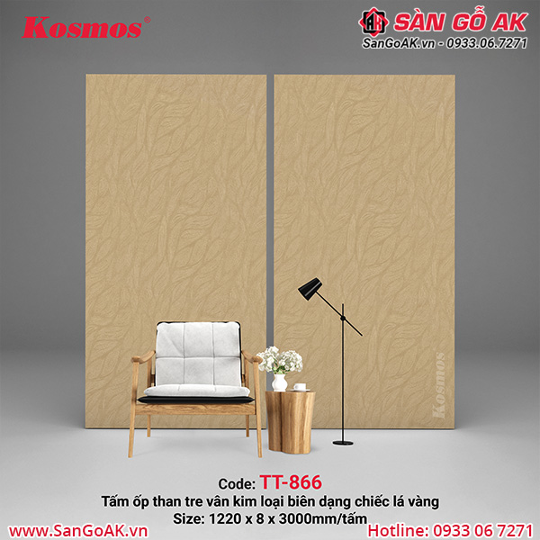 Tấm ốp than tre Kosmos vân kim loại biên dạng chiếc lá vàng TT-866