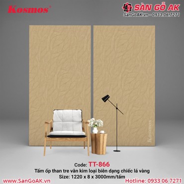 Tấm ốp than tre Kosmos vân kim loại biên dạng chiếc lá vàng TT-866