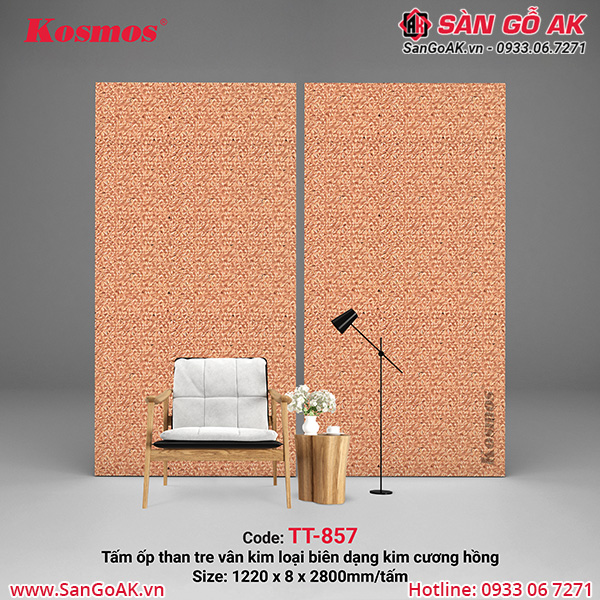 Tấm ốp than tre Kosmos vân kim loại biên dạng kim cương hồng TT-857