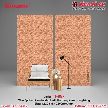 Tấm ốp than tre Kosmos vân kim loại biên dạng kim cương hồng TT-857