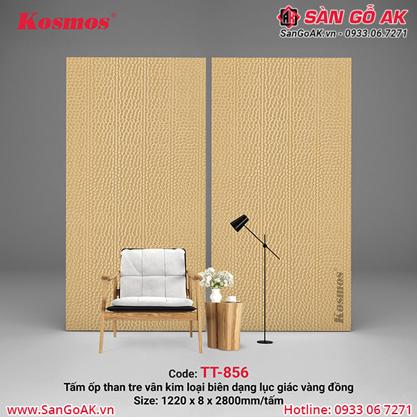 Tấm ốp than tre TT-856 vân kim loại biên dạng lục giác vàng đồng