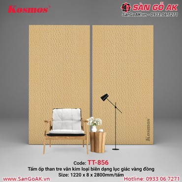 Tấm ốp than tre Kosmos vân kim loại biên dạng lục giác vàng đồng TT-856