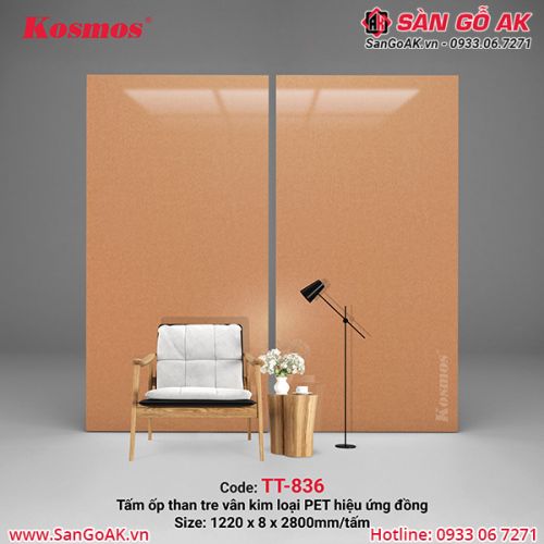 Tấm ốp than tre Kosmos vân kim loại PET hiệu ứng xước đỏ đồng TT-836