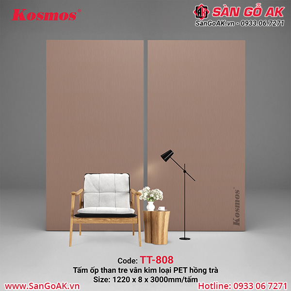 TT-808 là tấm ốp than tre vân kim loại PET hồng trà Kosmos