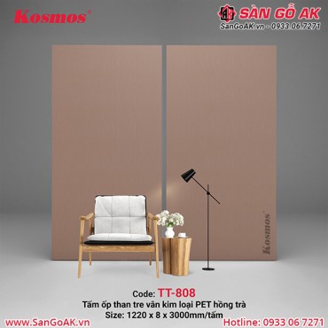 Tấm ốp than tre Kosmos vân kim loại PET hồng trà TT-808