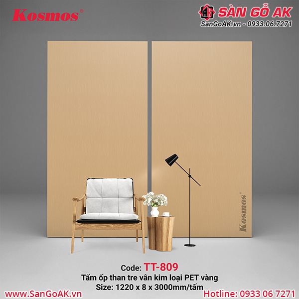 TT-809 là tấm ốp than tre vân kim loại PET vàng Kosmos