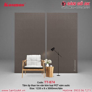 Tấm ốp than tre Kosmos vân kim loại PET xám xước TT-874