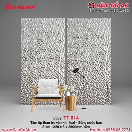Tấm ốp than tre Kosmos sóng nước PET bạc TT-814