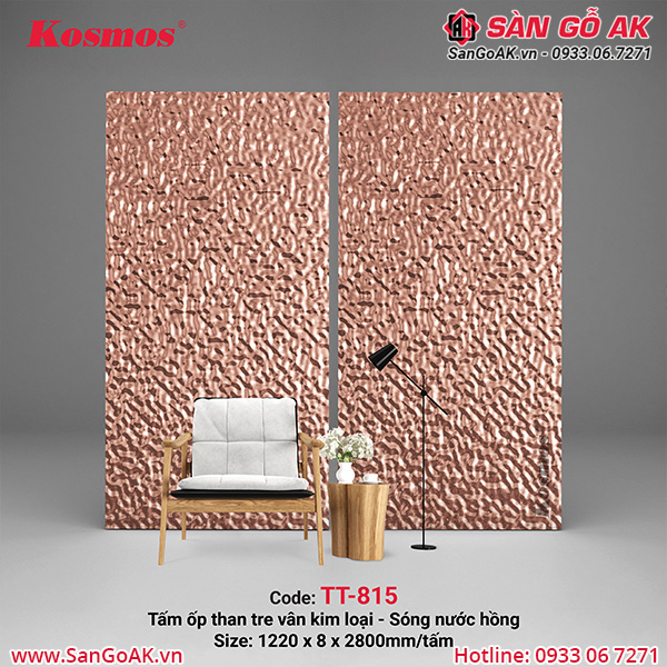 Tấm ốp than tre Kosmos vân sóng nước TT-815 phủ PET màu hồng trà