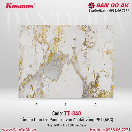 Tấm ốp than tre Pandora vân đá dát vàng PET Kosmos TT-840