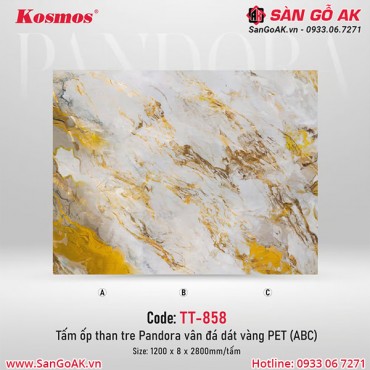 Tấm ốp than tre Pandora vân đá dát vàng PET Kosmos TT-858