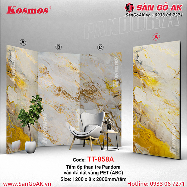Bộ than tre vân đá dát vàng (ABC) phủ PET Kosmos mã TT-858
