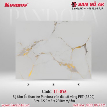 Tấm ốp than tre Pandora vân đá dát vàng PET Kosmos TT-876