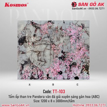 Tấm ốp than tre Pandora PET vân đá giả xuyên sáng gân hoa Kosmos TT-103