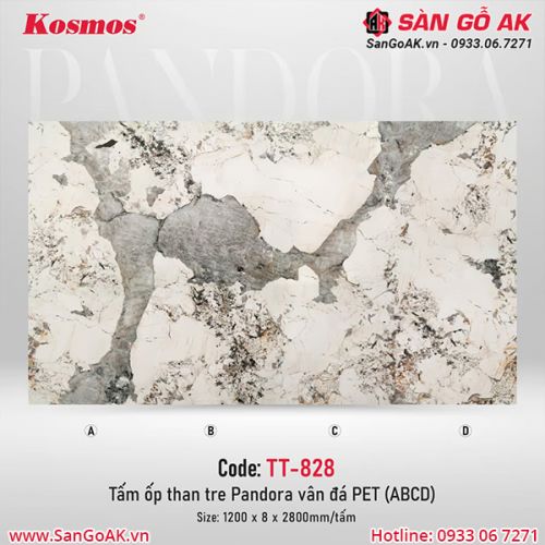 Tấm ốp than tre Pandora vân đá PET Kosmos TT-828