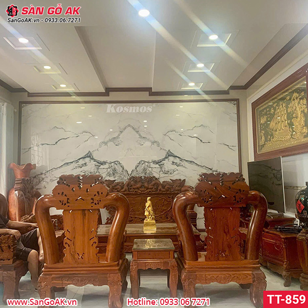 Bộ than tre Pandora TT-859 vân đá đối xứng ốp tường phòng khách sang trọng