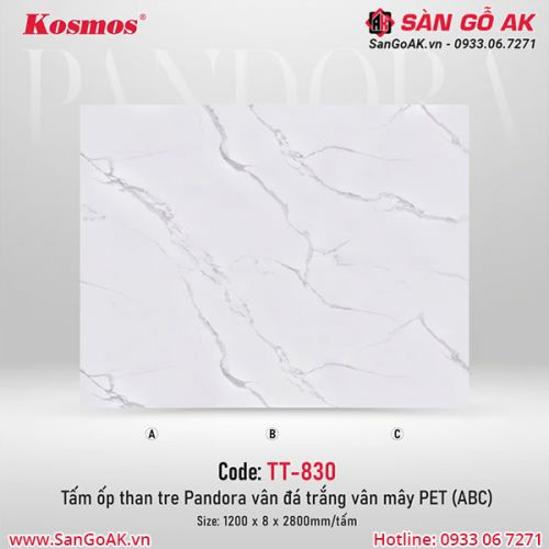 Tấm ốp than tre Pandora Kosmos PET TT-830 vân đá trắng vân mây