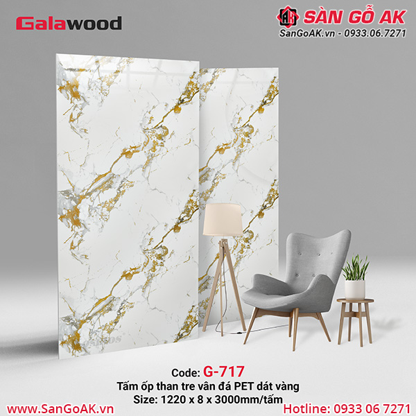 G-717 là tấm ốp than tre vân đá dát vàng Galawood