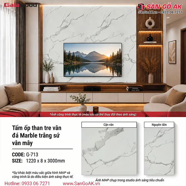 Hình ứng dụng tấm ốp than tre vân đá Galawood G-713