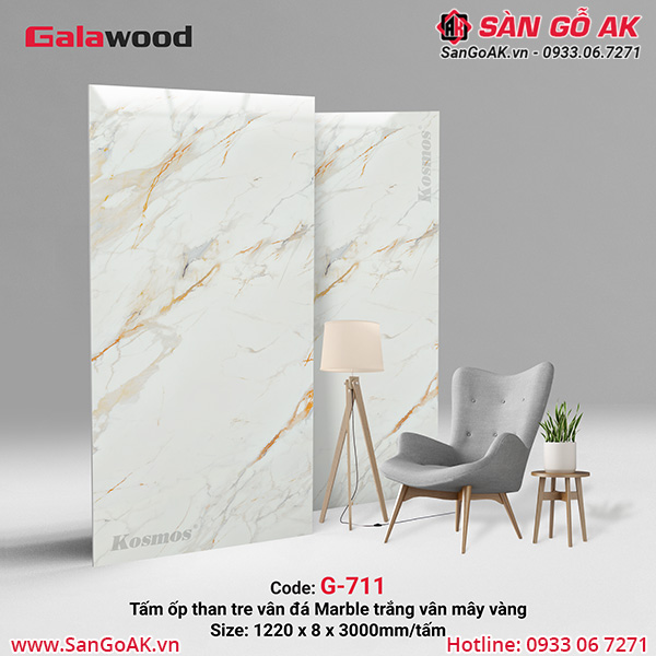Tấm ốp than tre vân đá marble vân mây ánh vàng