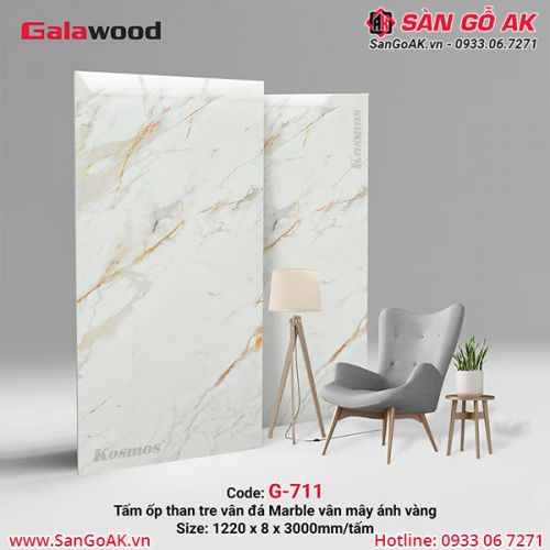Tấm ốp than tre vân đá marble vân mây ánh vàng Galawood G-711