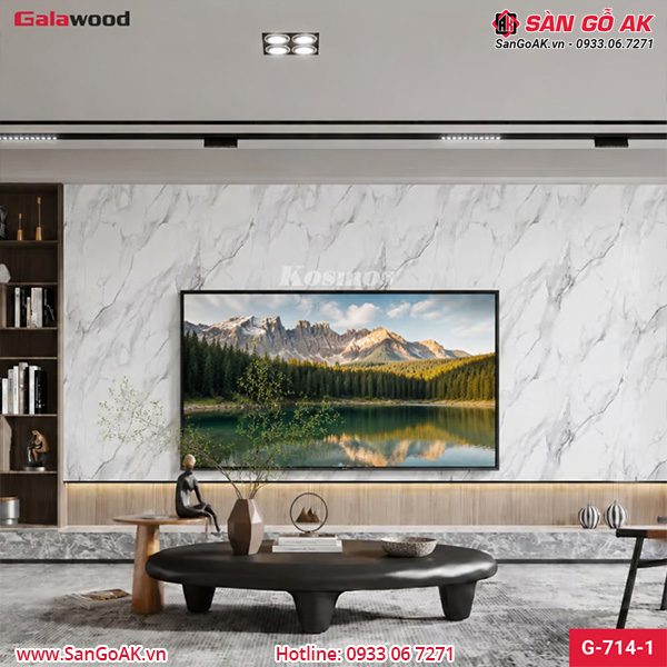 Tấm ốp than tre giả đá Marble trắng khói G-714-1 ốp vách tivi thanh lịch