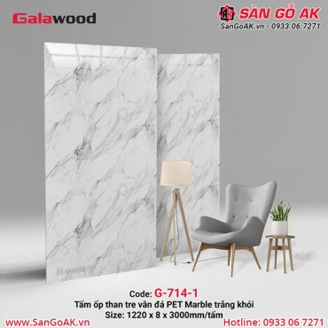 Tấm ốp than tre vân đá PET marble trắng khói Galawood G-714-1