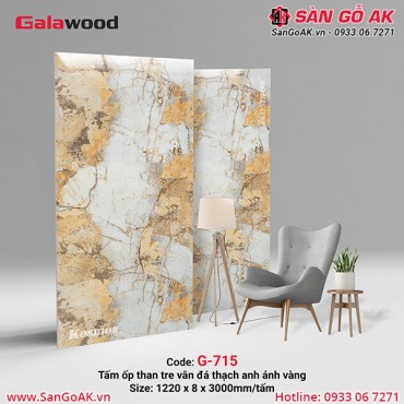 Tấm ốp than tre vân đá PET thạch anh ánh vàng Galawood G-715