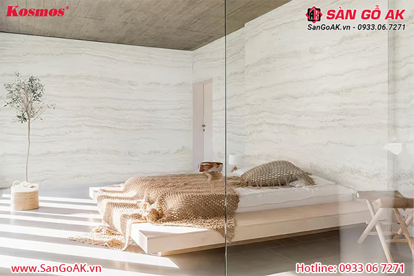 Tấm ốp than tre vân đá travertine TT-863 ốp tường phòng ngủ phong cách Địa Trung Hải