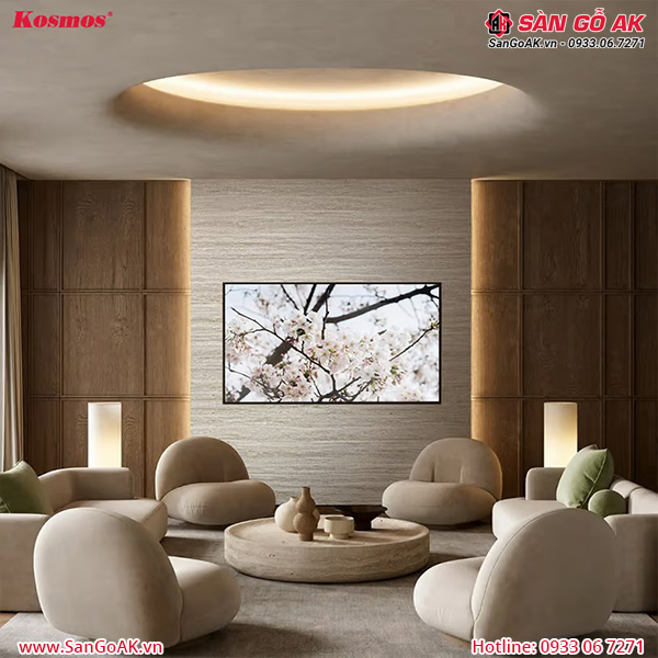 Tấm ốp than tre vân đá travertine TT-863 ốp vách tivi phong cách tân cổ điển