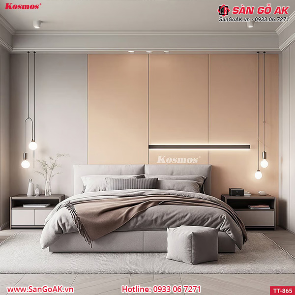 Tấm ốp than tre vân da Kosmos màu vàng kem TT-865 ốp tường phòng ngủ