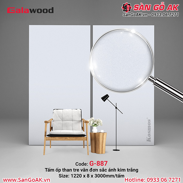 Tấm ốp đa năng sợi than tre ánh kim trắng chống xước G-887