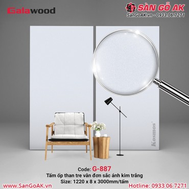 Tấm ốp than tre vân đơn sắc ánh kim trắng Galawood G-887