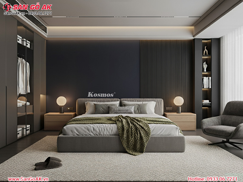 Ốp vách đầu giường phòng ngủ với tấm than tre xanh đen G-898