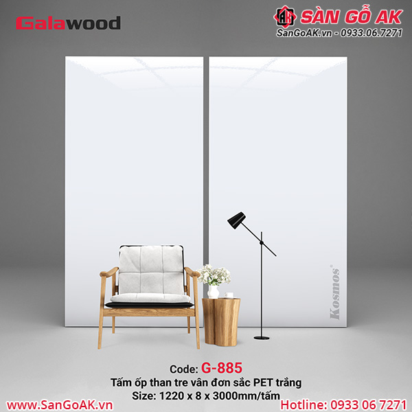 Tấm ốp đa năng sợi than tre đơn sắc phủ PET trắng G-885